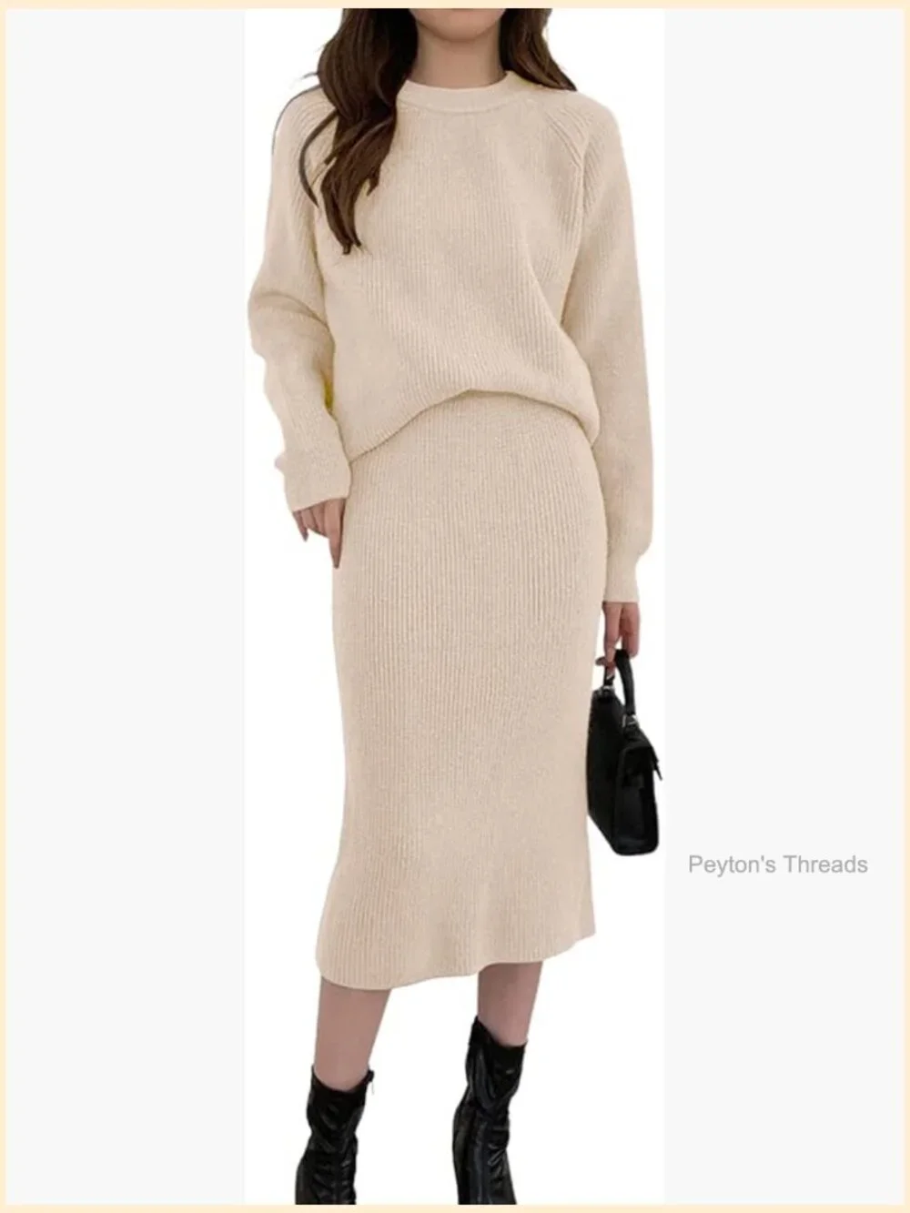 Two Piece Sweater Skirt Set Knit Pullover Top Bodycon Midi Skirt Outfit